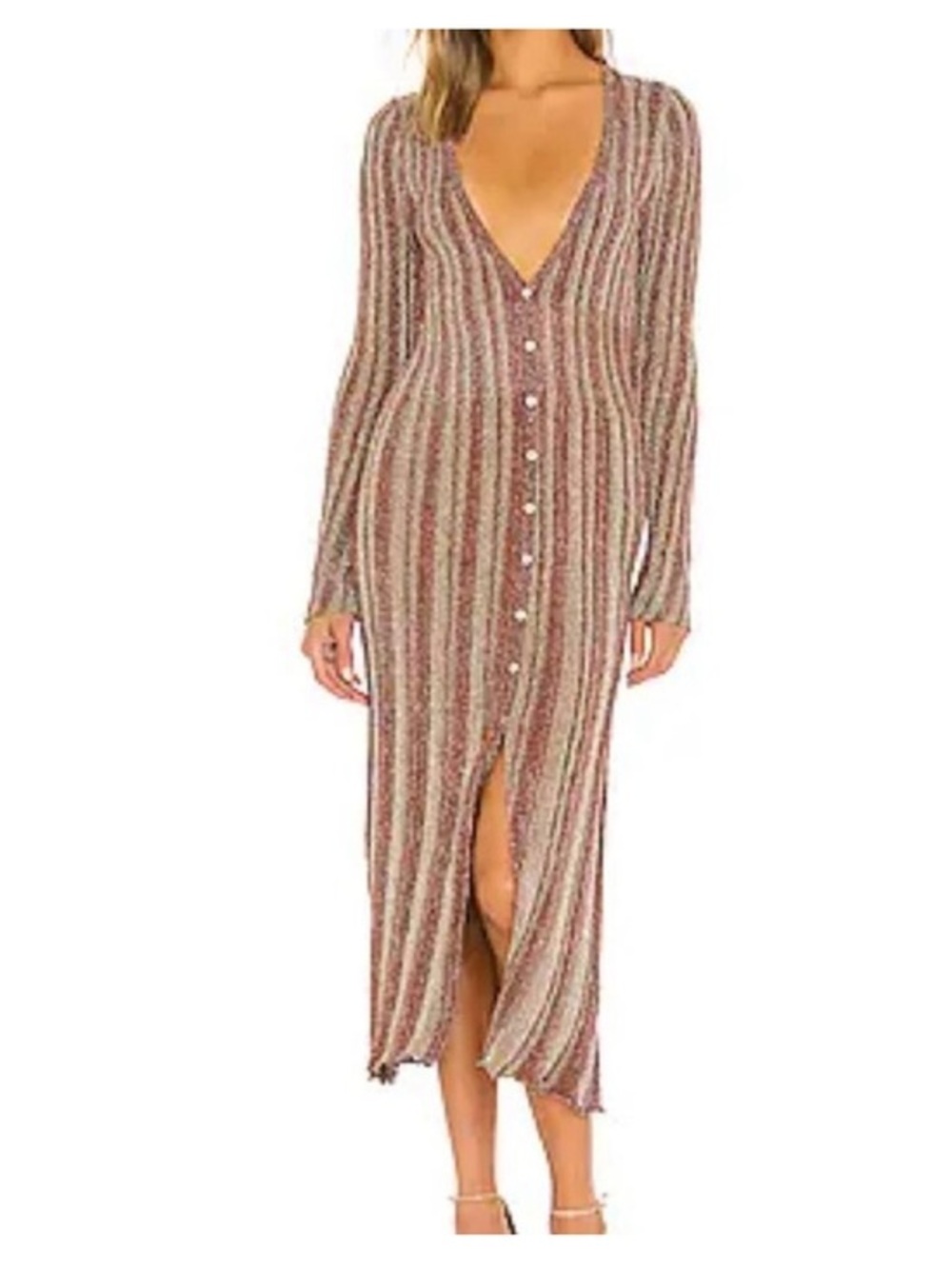 Misa Los Angeles Rafael Metallic Knit Cardigan Dress Striped Lurex Medium